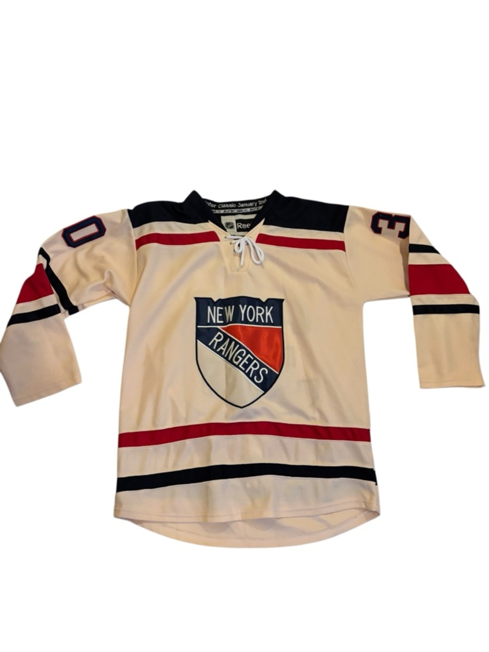 Reebok 2012 Winter Classic NY Rangers Cream/Navy/Red #30 Lundqvist Jersey Sz 48 - Picture 9 of 9